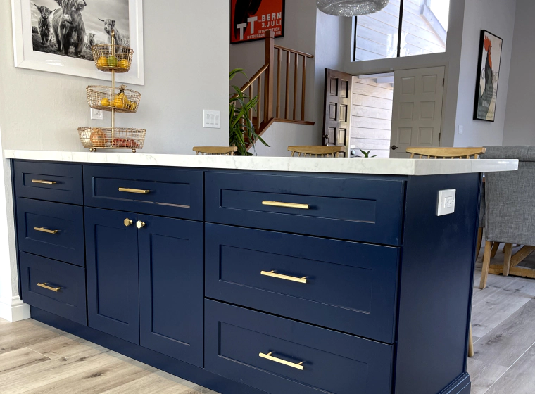 blue custom cabinet for kitchen countertop