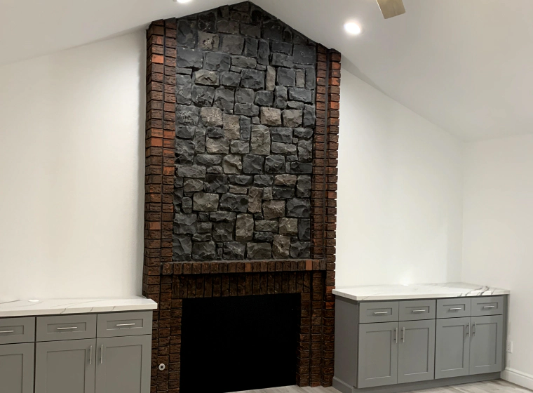 custom brickwork fireplace addition for house living area